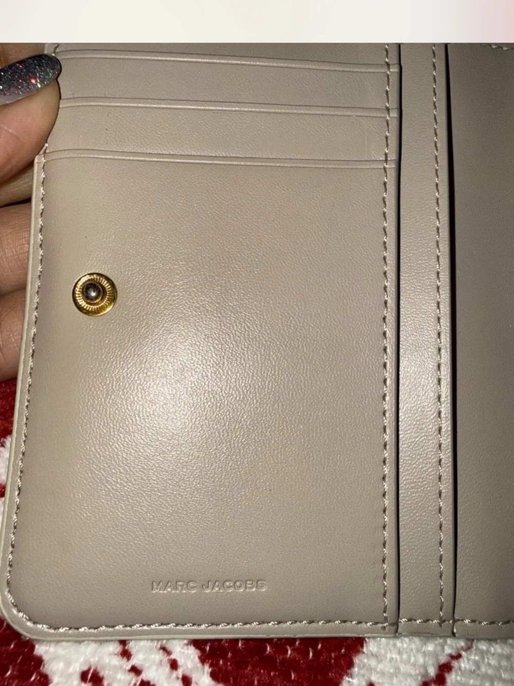 Authentic Marc Jacobs White Compact Zip Wallet with Gold Logo